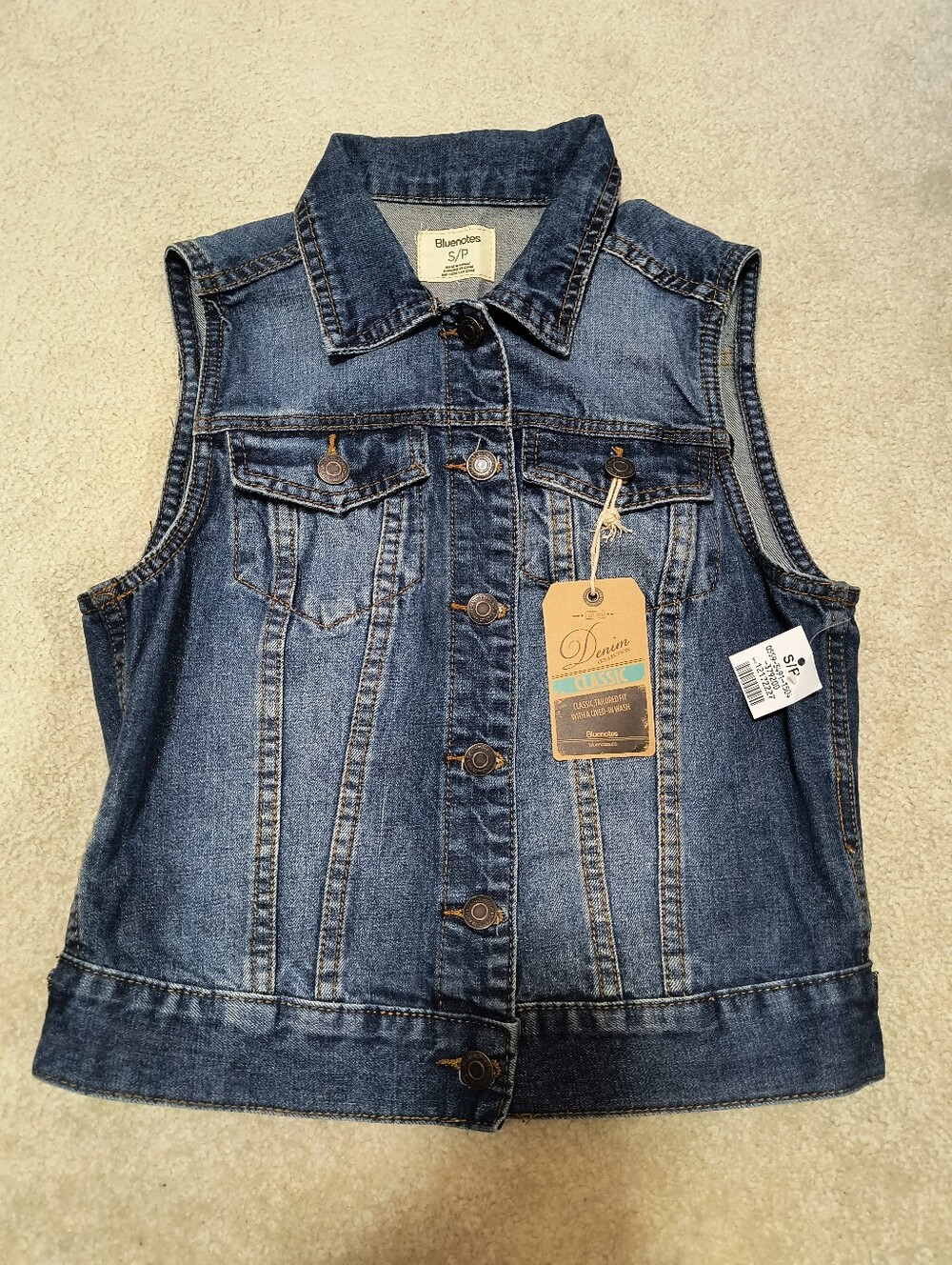 NWT Women's Vintage Bluenotes Dark Blue Denim Vest with Button Front